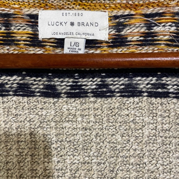 NWOT Lucky Brand Tan Gold Black Geometric Cardigan Size Large - Picture 2 of 4